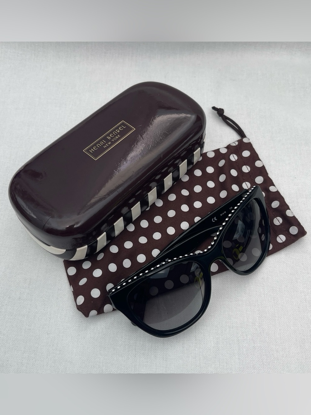 NWO Henri Bendel Black Sunglasses with Crystals on top of Frame